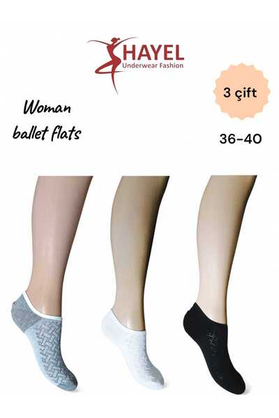 HAYEL 3 Pairs of Black, White and Gray Colored Embossed Patterned Women's Bal...