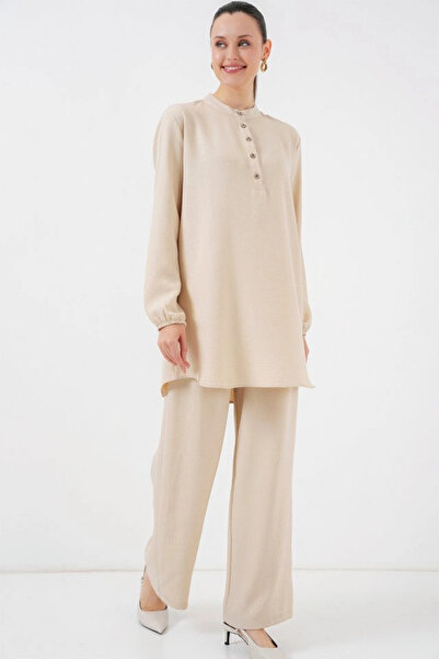 nedo7 6678 linen tunic pants double set - beige
