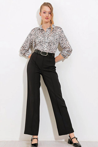 nedo7 Black High Waist Fabric Trousers 6584