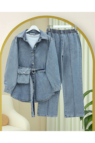 nedo7 Denim Suit with Bag Pockets and Green Trousers - Blue