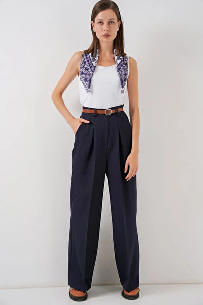 nedo7 High Waist Palazzo Pants 30051 - Navy Blue