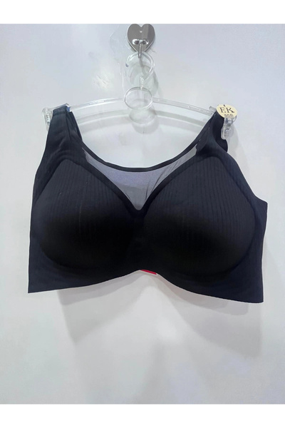 F.K Fk Women's Black Bra Without Underwire with Laser Cut Tulle Detail