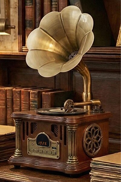 özgürce Nostaljik Gramofon Görünümlü Bluetooth Müzik Kutusu ve Hoparlör