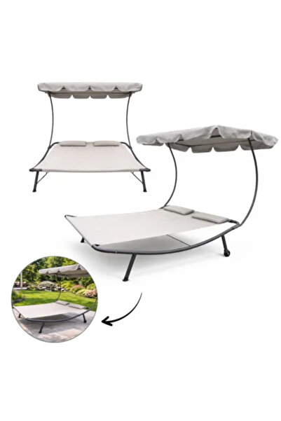 JollyMag Double Lounger with Umbrella Included, for 2 Persons, Gray