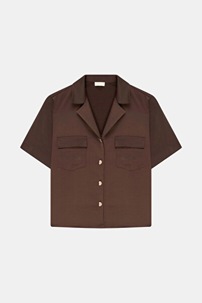 W Collection KAHVE SATEN KISA KOLLU BLUZ