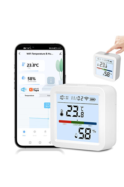 Ethea Senzor inteligent temperatură și umiditate WiFi, ecran LCD, compatibil ...