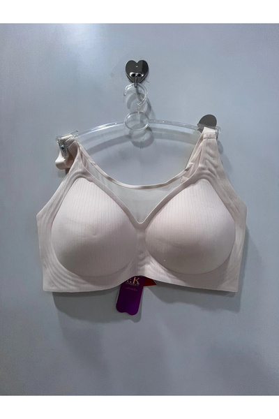 F.K Fk Women's Underwire-Free Laser Cut Tulle Detailed Salmon Bra