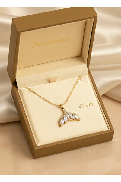 stainless steell 316L Gold Color Steel Zircon Stone Fish Tail Model Necklace