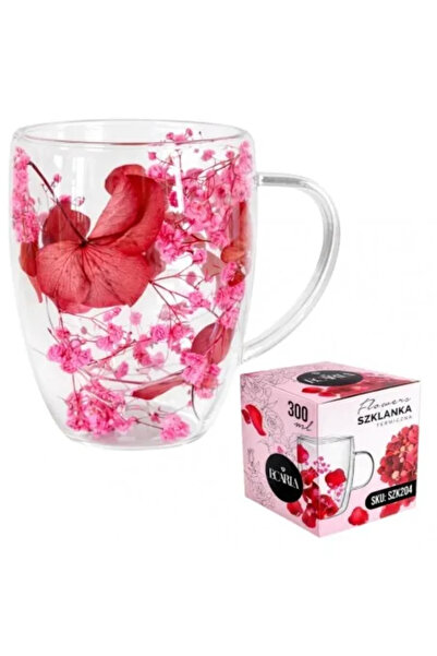 JollyMag 300 ml borosilicate glass mug, double walls, pink and red gypsophila...