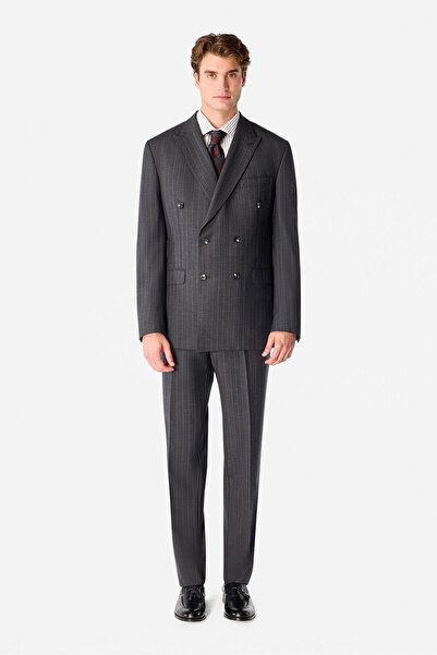 W Collection ANTRASİT KRUVAZE YAKA DÜĞMELİ TAKIM ELBİSE