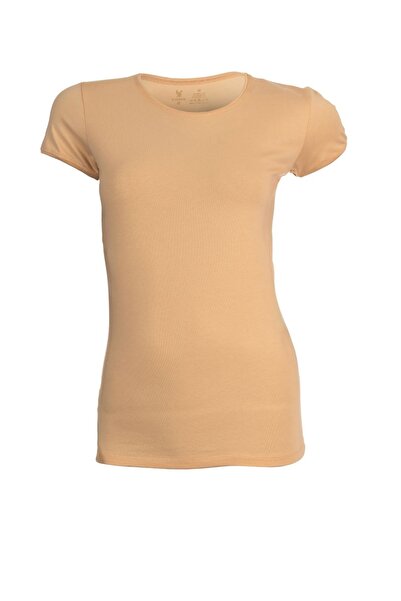 KAİZEN 3-piece women's short-sleeved round neck t-shirt set, beige