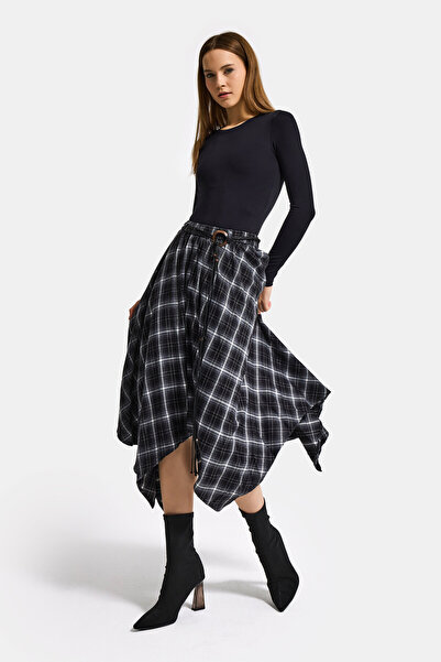 it's basic Women's Black Plaid W5 Asymmetrical Cut Belted Special Design 100%...