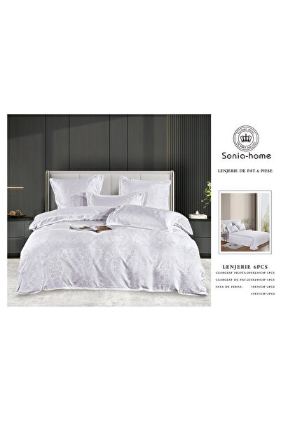 FIONNA.RO Satin Jacquard Duvet Cover Set With Embroidery Inserts - White With...