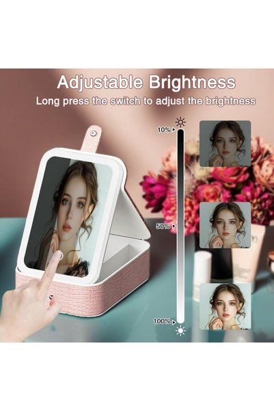 Jewelbox Lighted Mirror Makeup Bag – Pink Crocodile Pattern, Led Mirror Cosmetic Bag