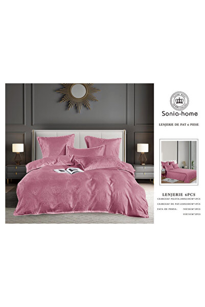 FIONNA.RO Satin Jacquard Duvet Cover Set With Embroidery Inserts - Imperial Pink