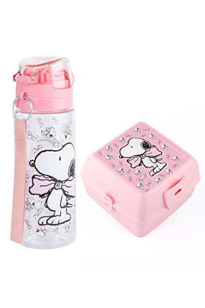 SNOOPY Pink Children's Set with Water Bottle and Compartmented Lunch Box