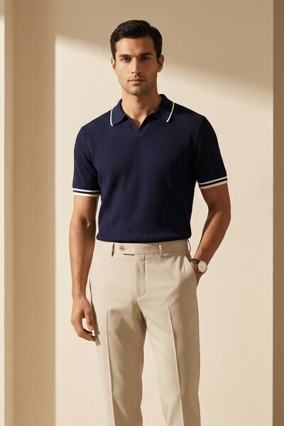 The Champ Clothing Tricou tricotat cu guler polo pentru bărbați, bleumarin - ...