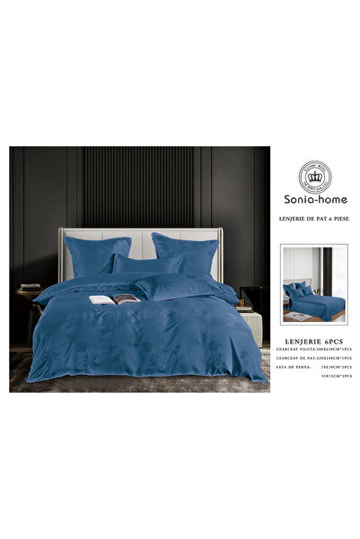 FIONNA.RO Satin Jacquard Duvet Cover Set With Embroidery Inserts - Navy Blue ...
