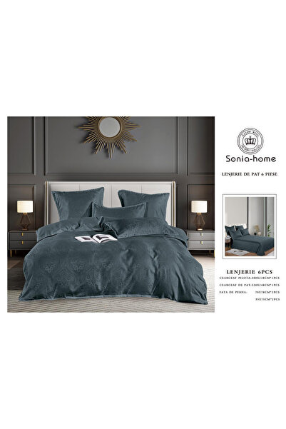 FIONNA.RO Satin Jacquard Duvet Cover Set With Embroidery Inserts - Dark Imper...