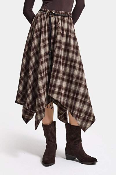 it's basic Women's Brown Plaid W5 Asymmetrical Cut Belted Special Design 100%...