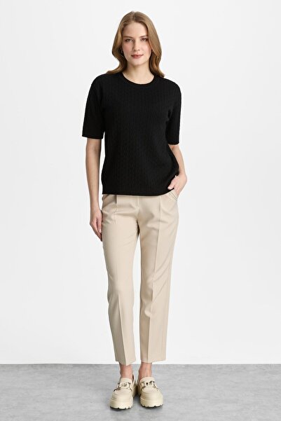 Mutlu Ertan Women's Short Sleeve Hair Knitted Blouse Black 20327