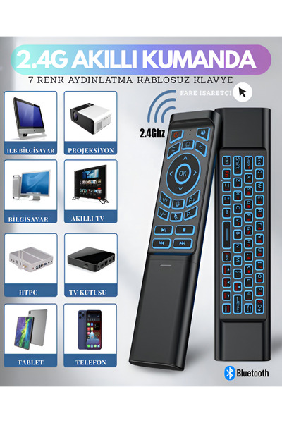 nextbuy 2.4G Mini Kablosuz Klavye Air Fly Fare 7 Renk Aydınlatmalı Ses Komutl...