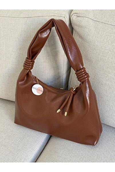 BAGLOVİS Soft Leather Look, Drawstring Strap, Casual, Stylish, Tan Women's Sh...