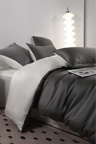 FIONNA.RO Premium Duvet Cover Set Linen 6 Pieces - Grey with Light Grey