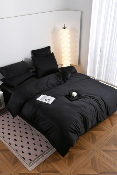 FIONNA.RO Premium Duvet Cover Set Linen 6 Pieces - Black
