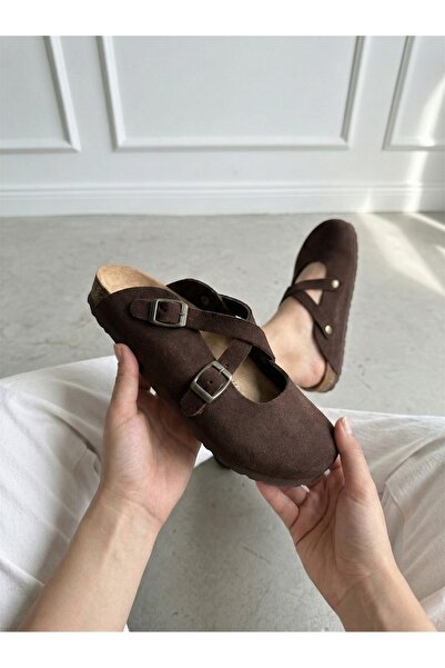 Mycorni Genuine Leather Suede Cork Sole Orthopedic Women's Sabo Slippers