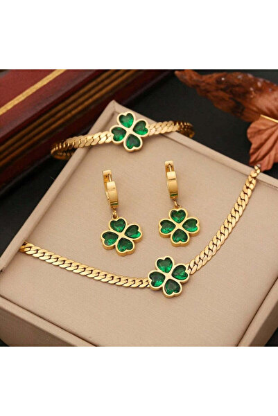 Pursehuit Necklace, earrings and bracelet set, gold-coloured, stainless steel...