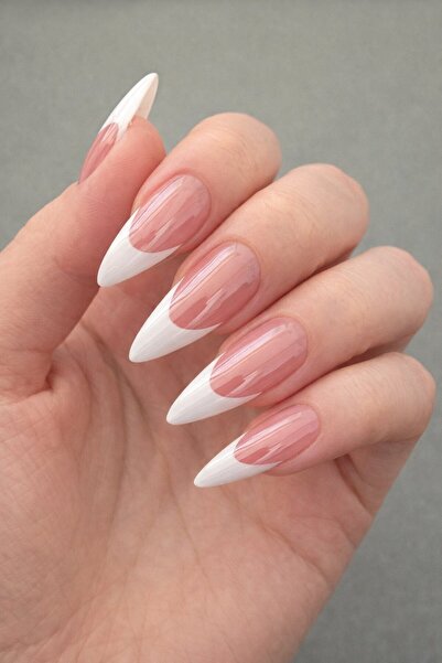 TAKIŞTIR 24'lü Pembe Renk Jel Görünümlü French Takma Tırnak (Yapıştırıcılı)