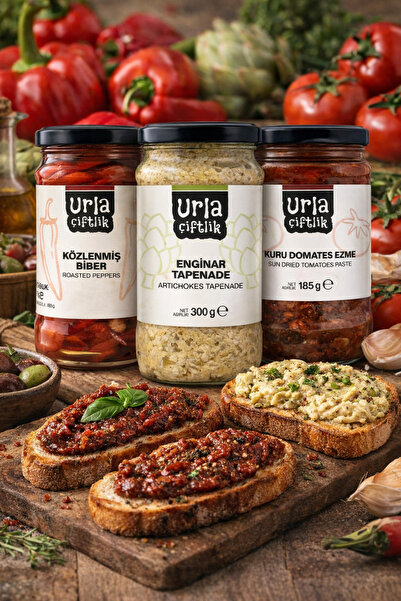 URLA ÇİFTLİK Gurme Mezeler-Ekmek Üstü Lezzetler-3Lü Paket(Enginar Tapenade-Ku...