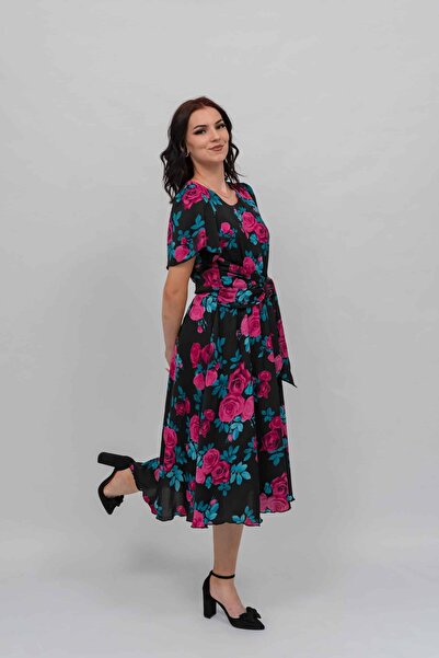 Gorgeaux Black Dress with Printed - 3XL(46)
