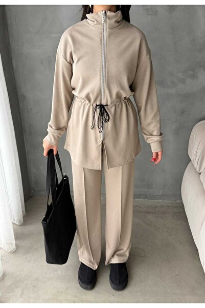 Makarina Women's Modal Fabric Draped Tunic Cardigan Track Suit