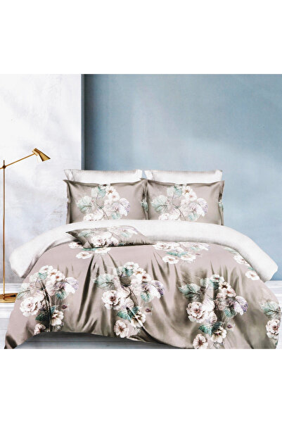 FIONNA.RO Lenjerie Din Bumbac Satinat 4 Piese - Bej Cu Flori