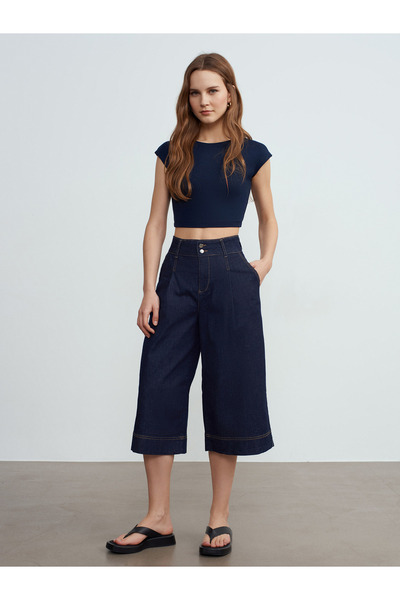 Dilvin 72292 Orta Bel Likralı Bermuda-Lacivert