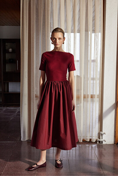 SevdeUgur Women's Maxi Length Stretchy Knitted Top with Poplin Skirt Stylish ...