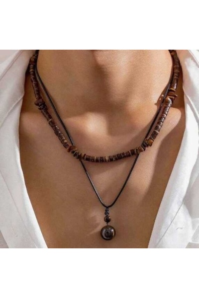 OutfitModa Men's necklace with Stone-Embellished and string