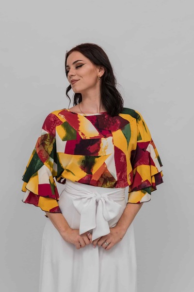 Gorgeaux Dream Multicolored Silk Ruffle Top - M(38)