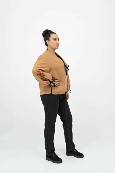 Gorgeaux Brown Jacket with Floral Details - ONE SIZE