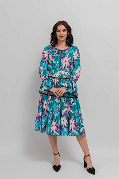 Gorgeaux Elegant Blue Dress with Flowers Ella - M(38)