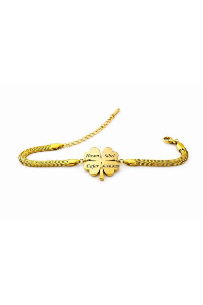 Shopfocus KİŞİYE ÖZEL İSİMLİ TARİHLİ-BİLEKLİK PASLANMAZ ÇELİK GOLD RENKLİ-