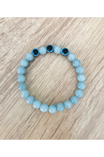 MK tasarım حجر الكوارتز الأزرق الحقيقي - سوار خرز العين الشريرة - MKT.1.101.7...