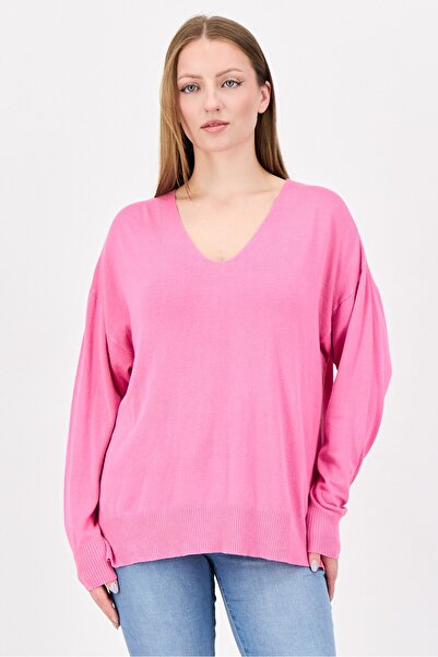 French Connection Women V Neck Long Sleeve Sweater, Rose Pink