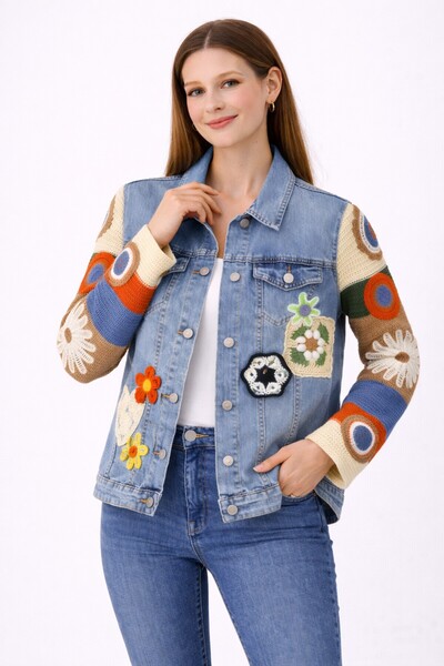 centilmen BDK Kol Örgü Detaylı Kot Ceket C425