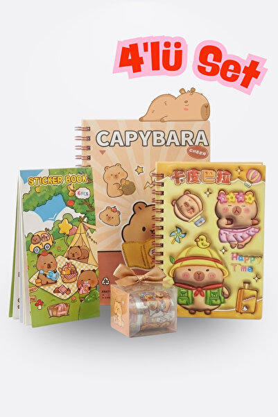 Şehir Online Mağazacılık Capybara 4'lü Kırtasiye Seti: Ayraçlı A5 Defter, A7 ...
