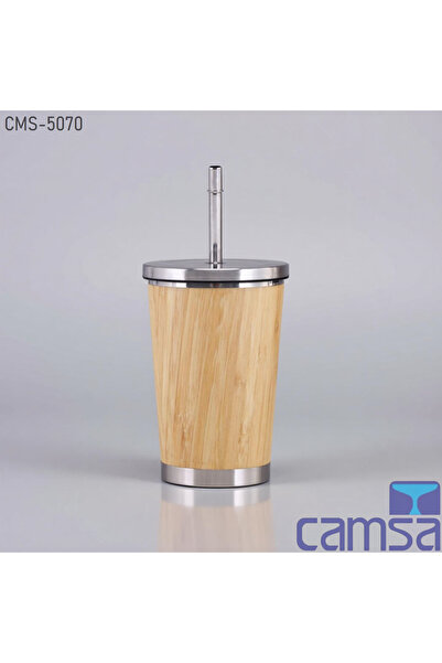 Queen’s Kitchen 450 ml Bamboo Coated Steel Thermos with Straw