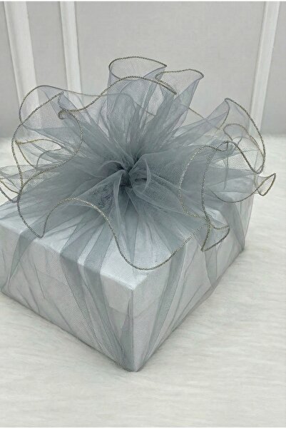 ZEYMERADE تول رمادي مزخرف بحواف ذهبية، حقيبة هدايا للعروس والعريس لحفلات الخط...