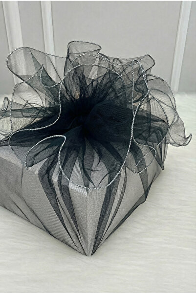 ZEYMERADE تول زخرفي أسود بحواف فضية، حقيبة هدايا للعروس والعريس لحفلات الخطوب...